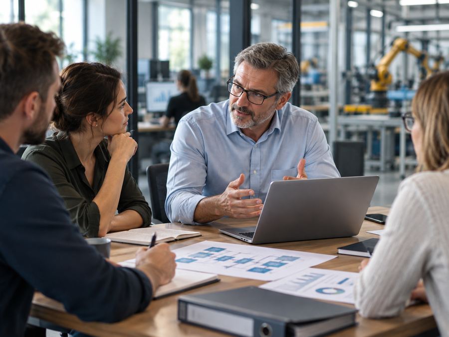 Consultant de Cadence 180 en discussion avec une équipe autour de cartes de processus